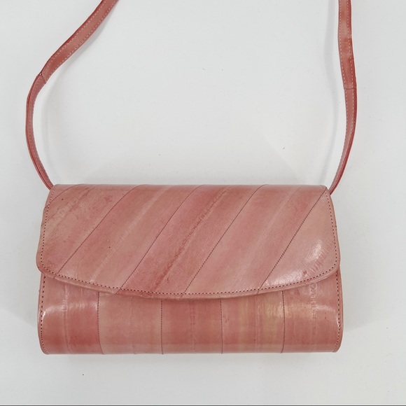 Eel skin pink crossbody structured clutch purse - Picture 2 of 5